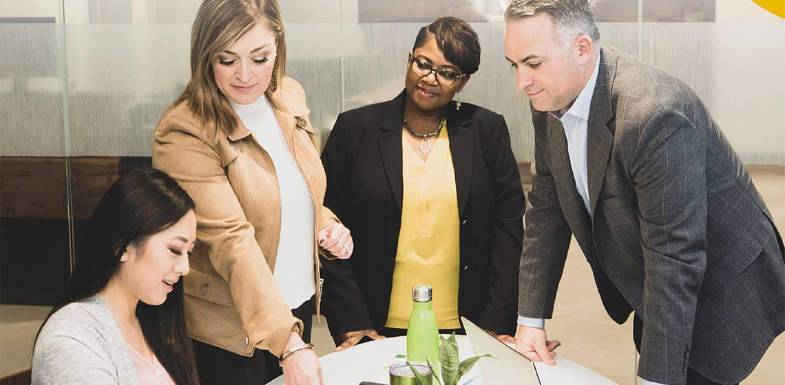 Team completing paperwork.