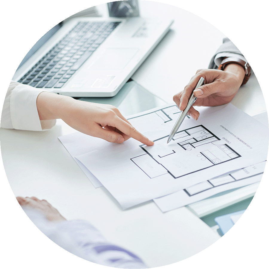 Building plans on a desk