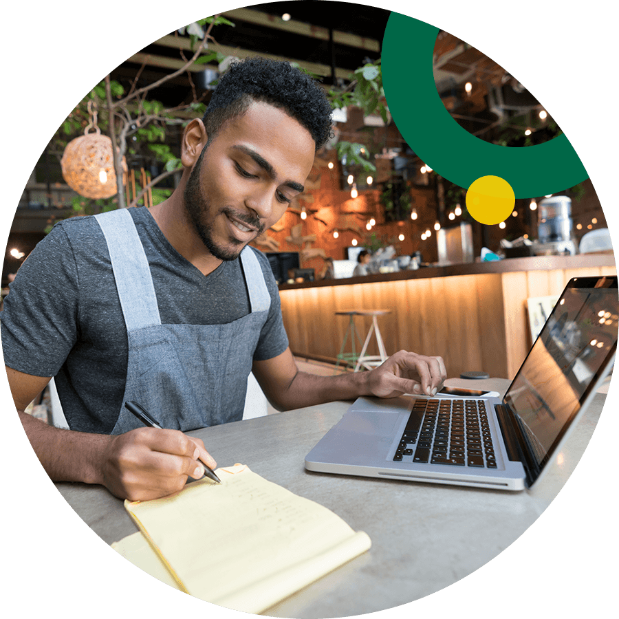 Business people looking at computer