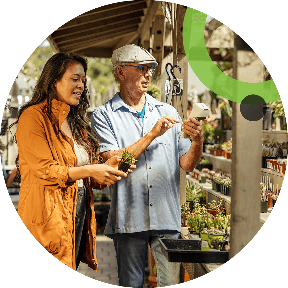 Flower shop customer paying via Clover