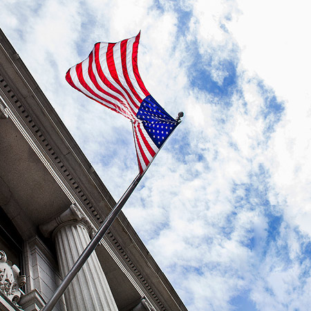 Government building with United States flag