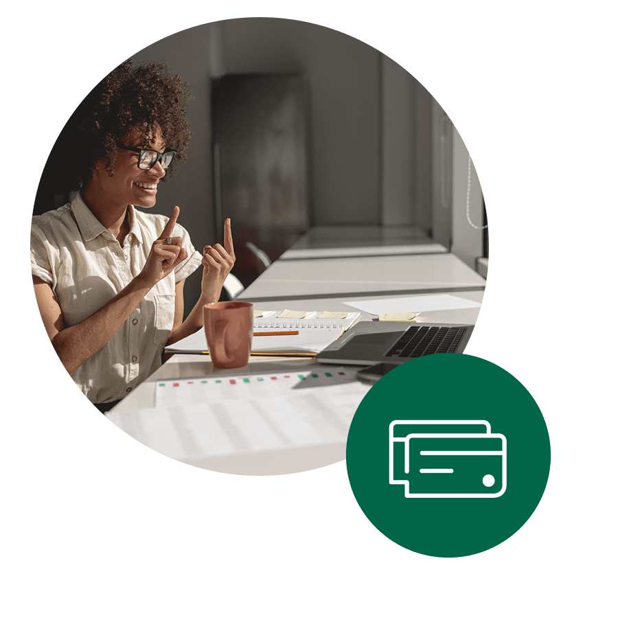 Business woman explaining short to medium term conditions