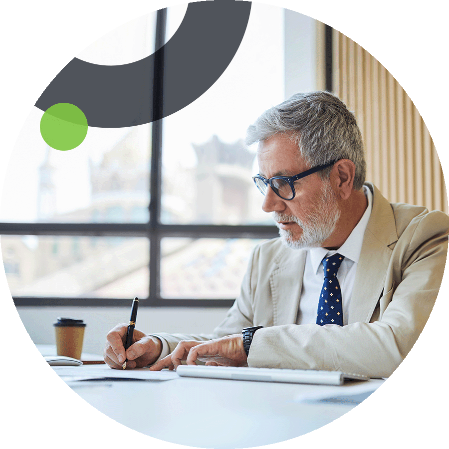 Businessman managing paperwork