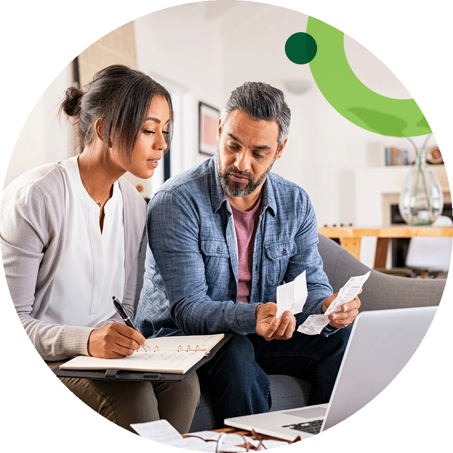 Two people reviewing finances 